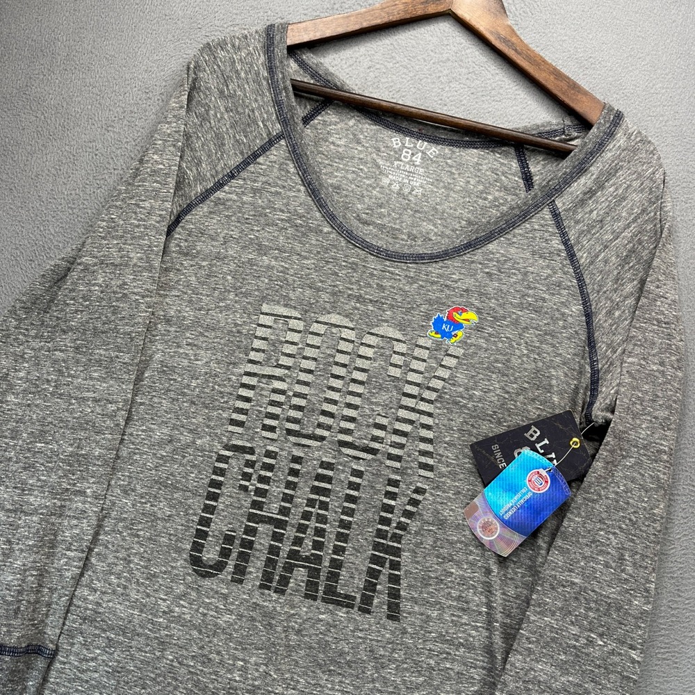 Kansas Jayhawks Rock Chalk Long Sleeve Shirt Women XL Gray NCAA Made in USA